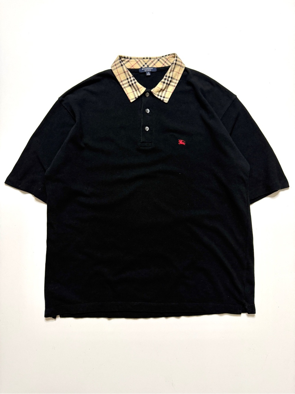 Vintage Burberry London Nova Check Collar Short Sleeve Polo Shirt Mens Large